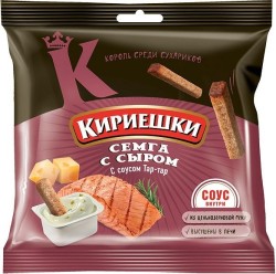 Сухарики, Кириешки 60 г + 25 г с соусом Тар-тар семга с сыром